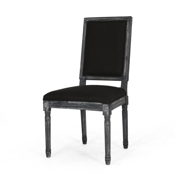 English Elm Christopher Knight Home® - DINING Chair Set of 2 French Country Upholstered Dining Chairs with Fluted Legs and Weathered Finish Black 71237.00BLK