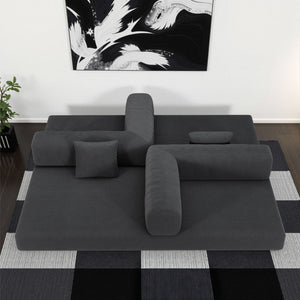 English Elm 78.8inch Modular sofa bed with removable backrest, foldable design, washable corduroy cover, versatile transforms into double bed and lounge seating for living spaces Gray W3147P351667