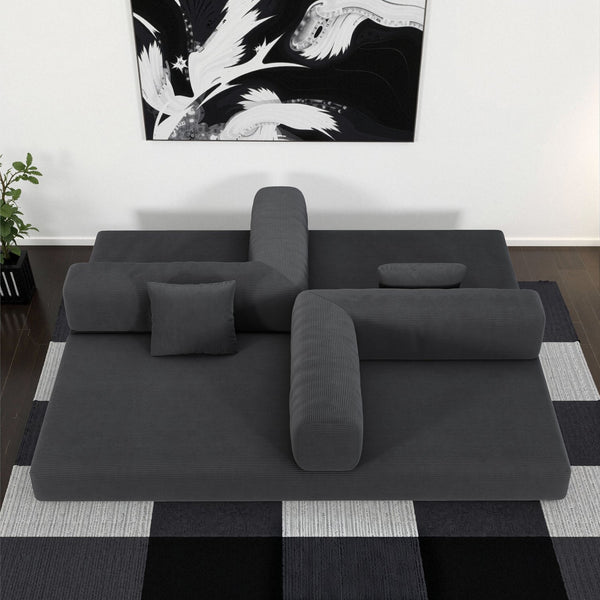 English Elm 78.8inch Modular sofa bed with removable backrest, foldable design, washable corduroy cover, versatile transforms into double bed and lounge seating for living spaces Gray W3147P351667