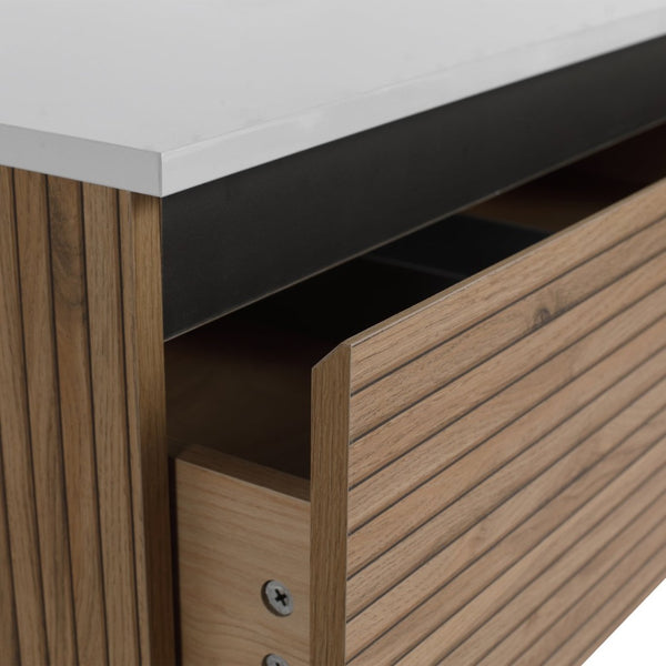 English Elm 36'' Floating Wall Mounted Vanity Plywood Cabinet with Ceramic Vessel Sink Soft Close Drawer W999S00362
