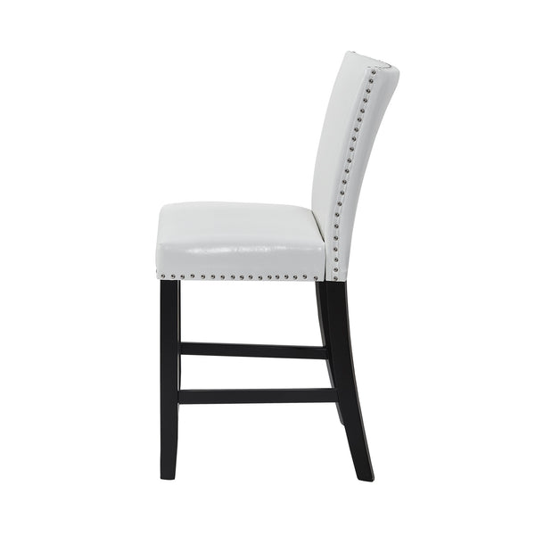 English Elm 2pc Counter Height Upholstered PU Chairs with Chrome Nailhead Trim and Footrest, Stylish Pub Seating White 43 L x 21.25 W x 15.25 H B011P286895