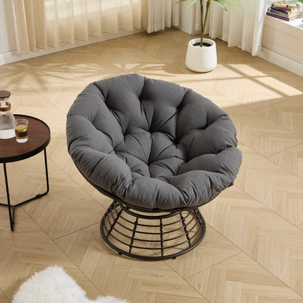 English Elm Comfortable Rattan Papasan Swivel Chair Overstuffed Cushion Bohemian Lounge Seating W640P443551