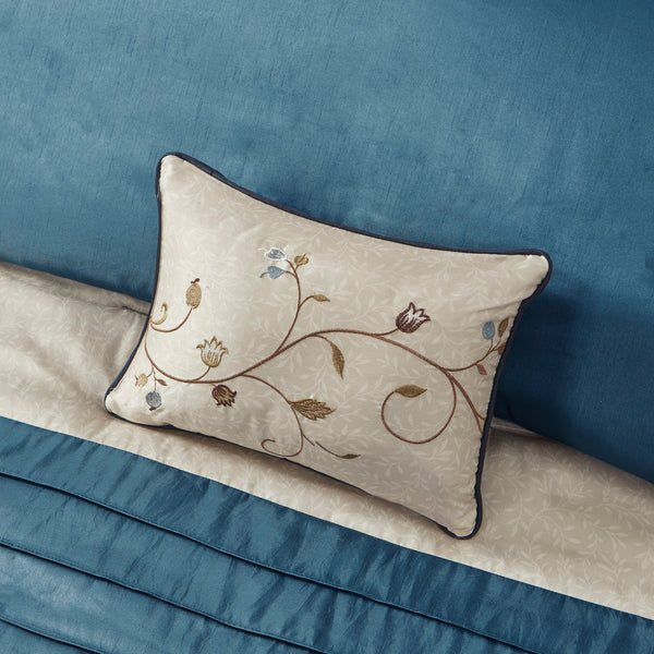 English Elm Embroidered 7-Piece Navy King Comforter Set With Floral Design & Decorative Pillows For Elegance B03596945
