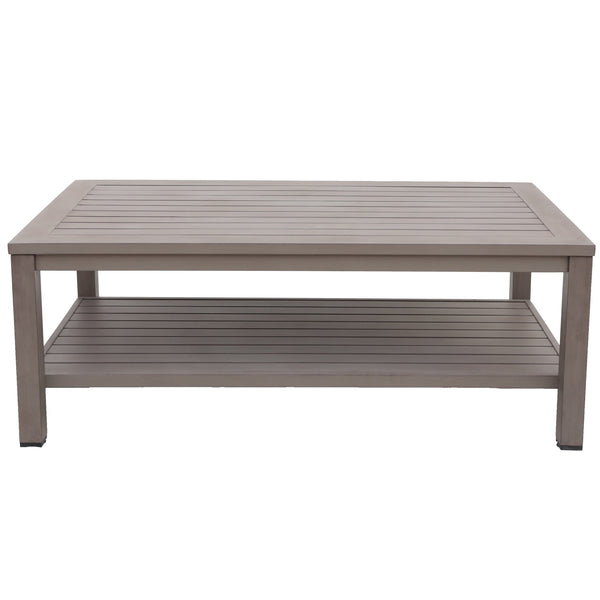 English Elm Aluminum Brama Rectangle Coffee Table, Multi-Color UV-Resistant Powder Coat, Sled Legs Planked Design B010P307154