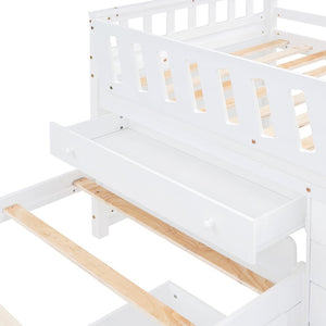 English Elm L-shaped Twin Loft Platform Bed with 7 Drawers Full Guardrails Kids White Pine LT000853AAK