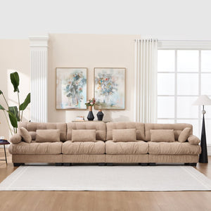 English Elm Modular Cloud Sectional Sofa Flannelette Upholstered Deep Seat with Plush Round Armrests Light Brown W2120S00042