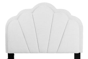 English Elm 1pc Twin Platform Bed White Wool Upholstery Floral Tufted Headboard with Built-in Led B011P417508