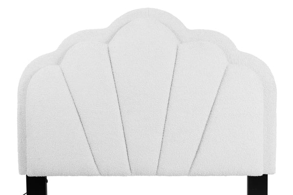 English Elm 1pc Twin Platform Bed White Wool Upholstery Floral Tufted Headboard with Built-in Led B011P417508