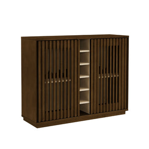 English Elm Mid Century Fluted Buffet Sideboard with Integrated Wine Rack and Glass Holder Storage Walnut W1801P454196