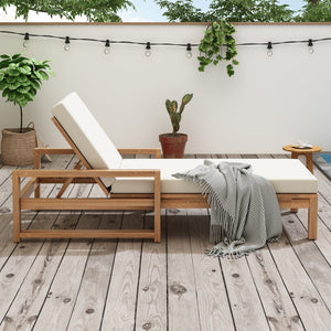 English Elm Trexm Outdoor Acacia Wood Chaise Lounge with Thick Foam Cushion and Adjustable Backrest Light Teak N715P236307D