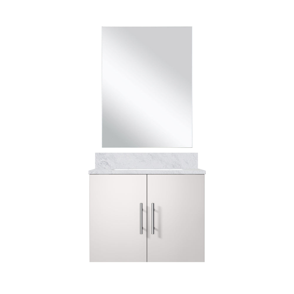 English Elm Glossy White Single Bath Vanity With Carrara Marble Top & Frameless Mirror - Perfect For Small Spaces! B2731S00746