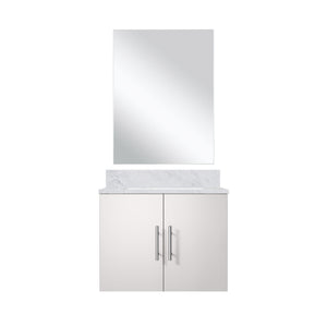 English Elm Glossy White Single Bath Vanity With Carrara Marble Top & Frameless Mirror - Perfect For Small Spaces! B2731S00746