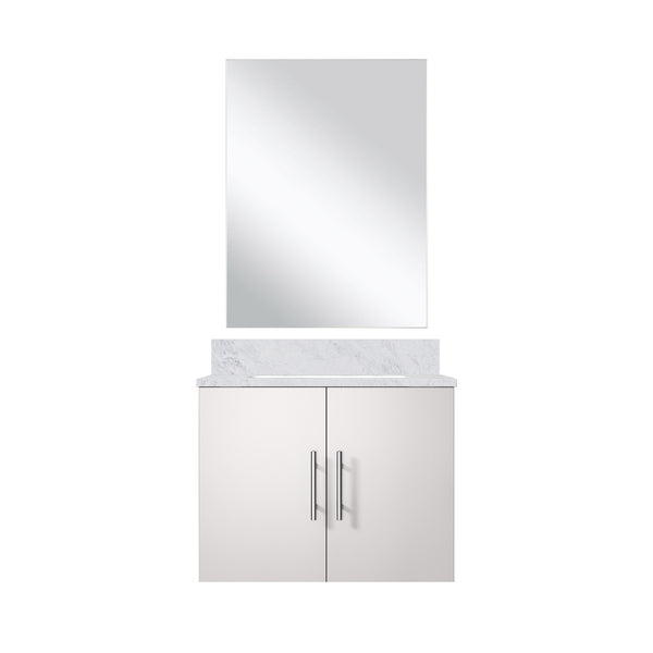 English Elm Glossy White Single Bath Vanity With Carrara Marble Top & Frameless Mirror - Perfect For Small Spaces! B2731S00746