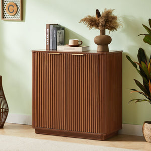 English Elm 31.5'' Buffet Cabinet Sideboard with Curved Wave Front, Compact Storage Console for Entryway & Living Areas Walnut W1820P352261