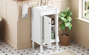 English Elm 18" French Style Vanity with Ceramic Sink Soft Close Door and Adjustable Shelf White N710P415332K