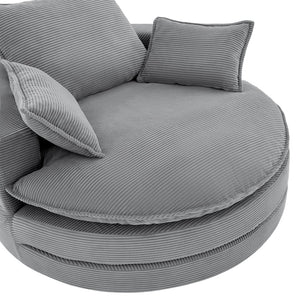 English Elm 360° Oversized Swivel Lounge Chair with 38" Deep Seat Dual-Layer Cushion Corduroy Accent Pillows Grey N719S002100E