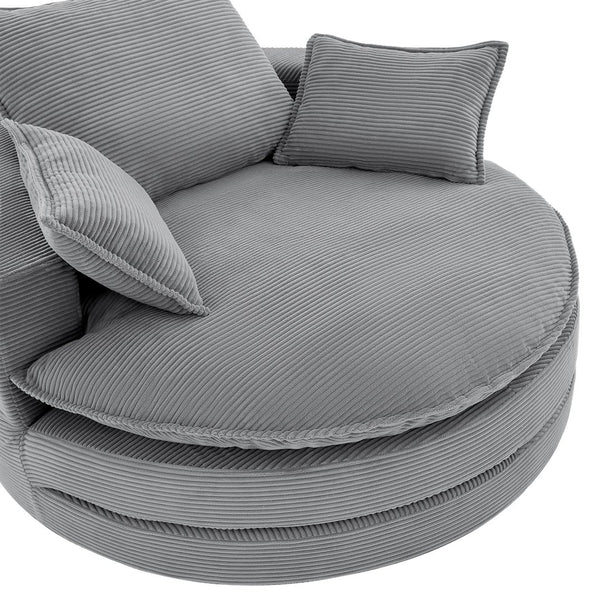 English Elm 360° Oversized Swivel Lounge Chair with 38" Deep Seat Dual-Layer Cushion Corduroy Accent Pillows Grey N719S002100E