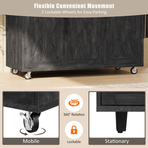 English Elm K&K Farmhouse Kitchen Island with Geometric Twill Doors, ASH Bark Top, Drop Leaf & Lockable Wheels Black N707P221444B