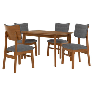 English Elm Farmhouse 5-Piece Dining Set for 4 with Upholstered Chairs, Rubberwood Frame, Ergonomic Comfort, Stylish Brown Gray N752S001016D