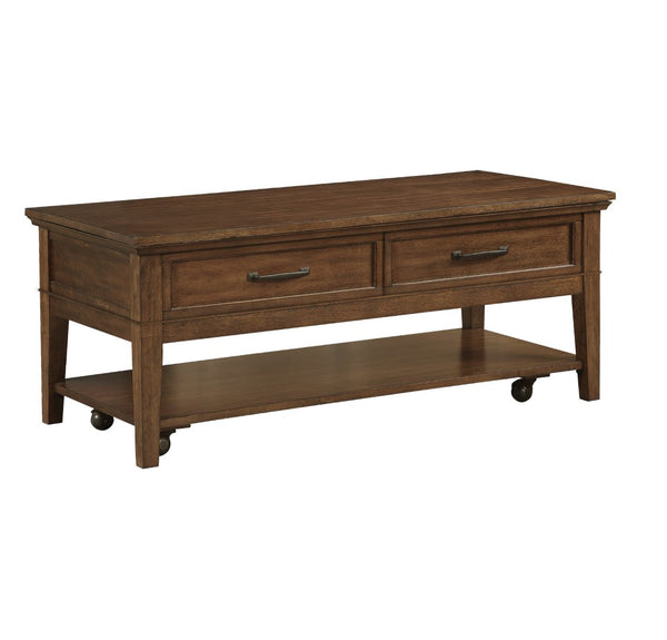 English Elm 1pc Walnut Birch Veneer Cocktail Table with Drawers Shelf Casters Living Room B011P459335