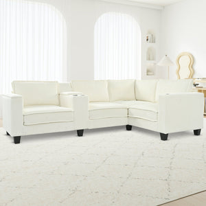 English Elm L-Shaped 4-Seater Corduroy Sofa With Center Console, Usb Charging & Storage Armrests – Versatile Comfort! W680S00049