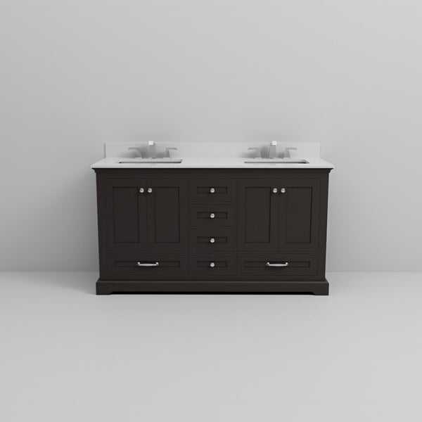 English Elm Espresso 60 Inch Double Bath Vanity Cultured Marble Top with Soft Close Storage B2731P258389