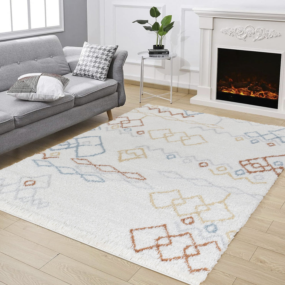 English Elm Loft Plush Ivory Shag Area Rug 5'3" X 7' For Living Room, Bedroom, Kid & Pet Friendly Comfort B186P181105