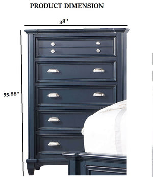 English Elm Transitional Solid Wood Chest with Five Smooth Glide Drawers, Felt-Lined Top, Timeless Design Slate Blue 21 L x 41 W x 59 H B2741P369410