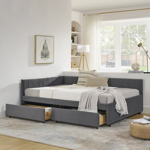 English Elm Full Size Upholstered Tufted Daybed With Storage Drawers - Chic Velvet Frame For Sofa & Sleep Needs W1413S00087