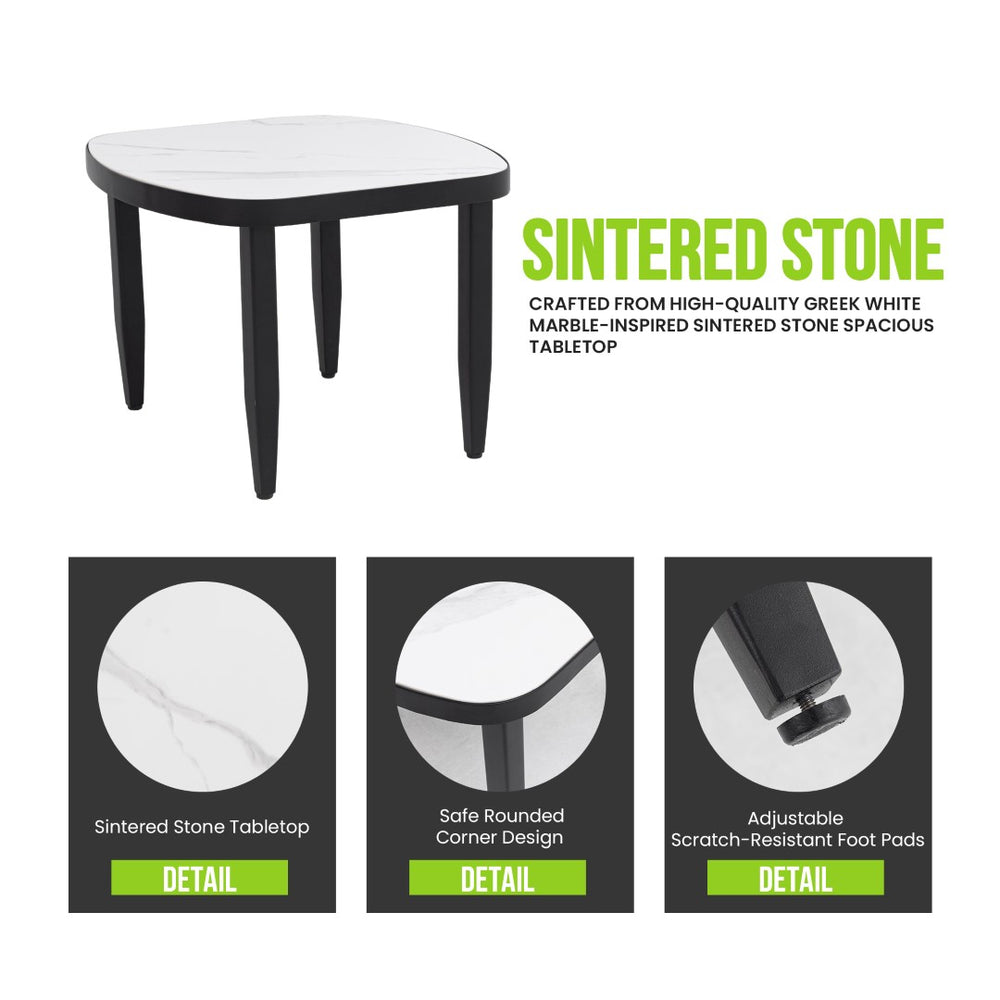 English Elm Modern Outdoor Arc Side Table Sintered Stone Top Aluminum Frame Rust Free Patio W1886P428289