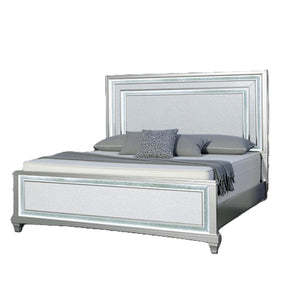 English Elm 1pc Queen Wingback Upholstered Platform Bed Gray Rubberwood Frame No Box Spring B2741S00801