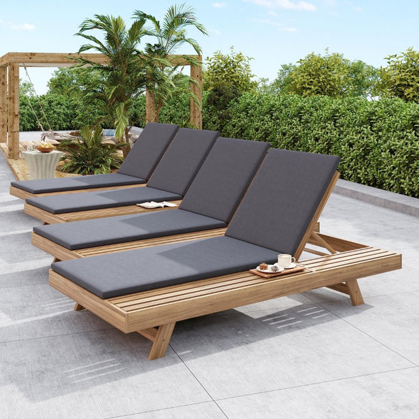 English Elm Lounge Chaise Outdoor Acacia Wood Slatted Frame with Water Resistant Cushion Resort Style Dark Gray,Light Brown N770P442L18G