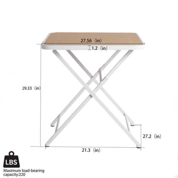 English Elm Modern folding square table — UV-stable polypropylene top, powder-coated metal legs, 220 lb capacity, weatherproof W3450P323340