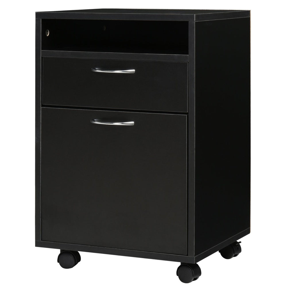 English Elm Mobile Rolling Under Desk Cabinet with Open Shelf Drawer and Locking Wheels for Office T3971P384630