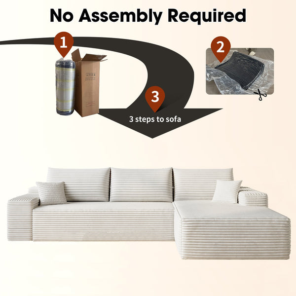 English Elm 107" Cloud Sectional Couch - Modern L-Shape Chaise Sofa, No Assembly, Plush Corduroy, Versatile Comfort W2824S00114