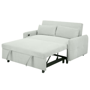 English Elm 57.48" Pull-out Sofa Bed Loveseat with USB Ports, Corduroy Upholstery, Pocket Spring Comfort, Compact Convertible Sleeper Pale Green N719P185194E