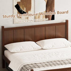 English Elm Queen Platform Bed Shaker Farmhouse Style with Vertical Slat Headboard and Wood Grain Finish Dark Walnut N733P422480P