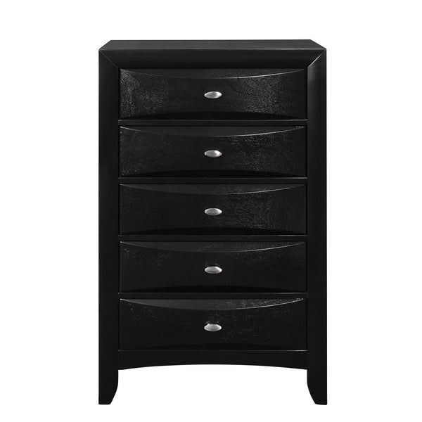 English Elm LUCILLE Spacious Chest of Drawers with Chambered Fronts and Solid Wood Construction, Sleek Tone Finish Black 33.5 L x 18.94 W x 51.06 H B201P294791