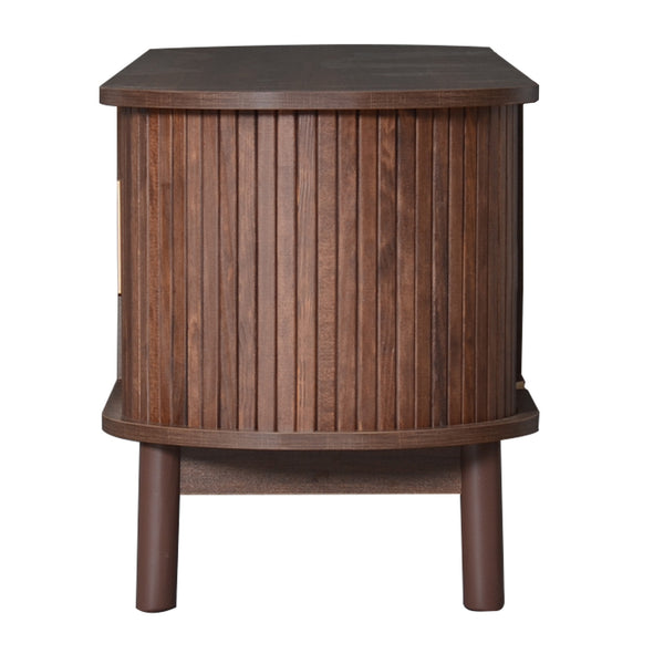 English Elm Modern Farmhouse TV Stand with Textured Woodgrain, Waterproof Surface, Sliding & Drop-Down Storage (75") N710P257615P