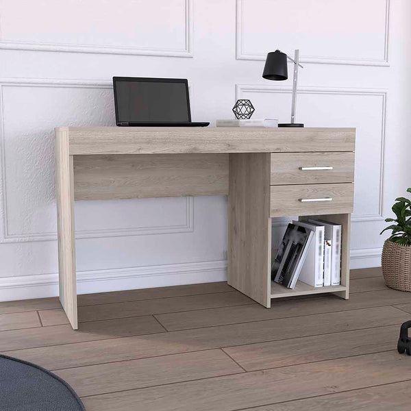 English Elm Ibare Compact Two-Drawer Computer Desk with Lower Shelf, 47.2" Wide Gray Particleboard Surface B07091873
