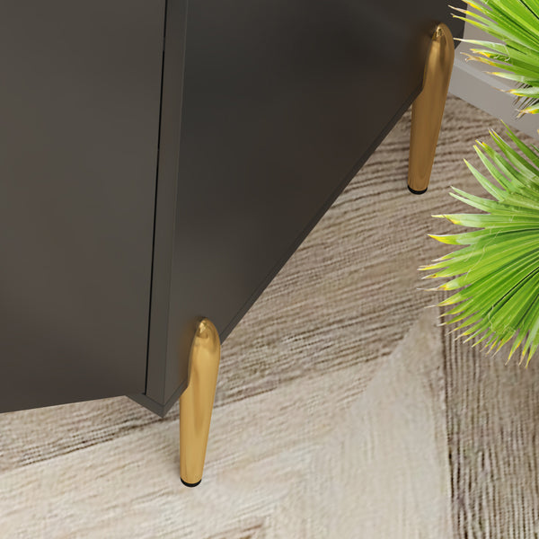 English Elm 2 Door Wine Bar Cabinet with 12-Bottle Rack, Soft-Close Hinges, Adjustable Shelf & Elevated Metal Legs Black W2899P372313