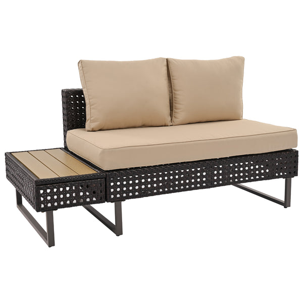 English Elm K&K 6-Pers Diamond Weave Patio Sectional Set with Thick Cushions, Extendable Ice Coffee Table, UV-Resistant Wicker Khaki+Brown N707S000013K