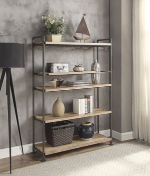English Elm Brantley Industrial Bookshelf with Water Pipe Metal Frame, Powder-Coated Finish & 3 Wide Shelves Oak 49 L x 22 W x 9 H B2726S00229
