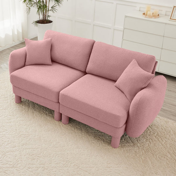 English Elm Boucle 2-Seater Loveseat Sofa With Chic Shell Armrests & Soft Pink Upholstery For Cozy Spaces W3041S00290