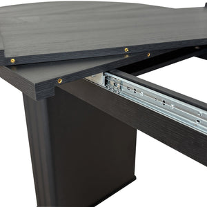 English Elm Kitchen extendable dining table with travertine-inspired melamine top, rounded edges, sturdy wooden base for family gatherings Black W1347S00016