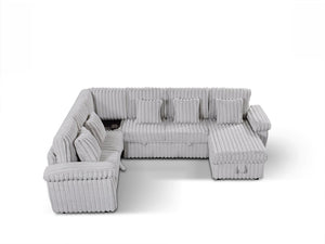 English Elm 110-inch U-shaped Corduroy Sectional with Sleeper Storage and Built-in Charging Table W2564S00053