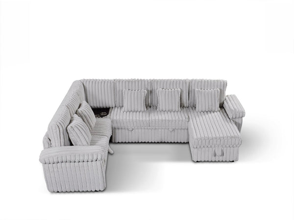 English Elm 110-inch U-shaped Corduroy Sectional with Sleeper Storage and Built-in Charging Table W2564S00053