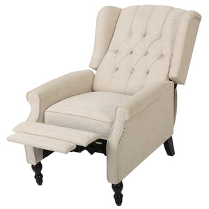English Elm Charcoal Wingback Pushback Recliner with Button Tufted Diamond Fabric Upholstery Beige N763P410529A