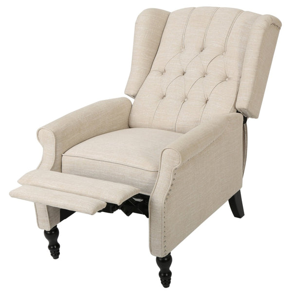 English Elm Charcoal Wingback Pushback Recliner with Button Tufted Diamond Fabric Upholstery Beige N763P410529A