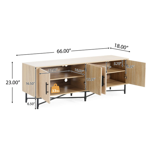 English Elm Christopher Knight Home® - Functional TV Cabinet with 4 Doors and Adjustable Shelves, Cable Management, Sturdy 66" Media Console Natural N779P296236N